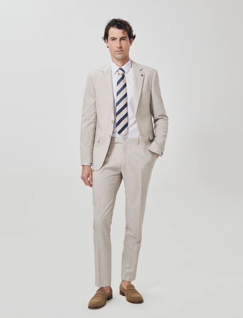 Pantaloni formal fit effetto lino - Beige