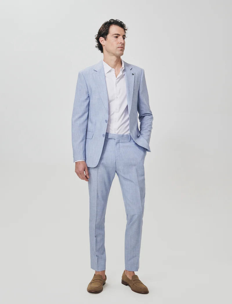 Pantaloni formal fit effetto lino - Blu