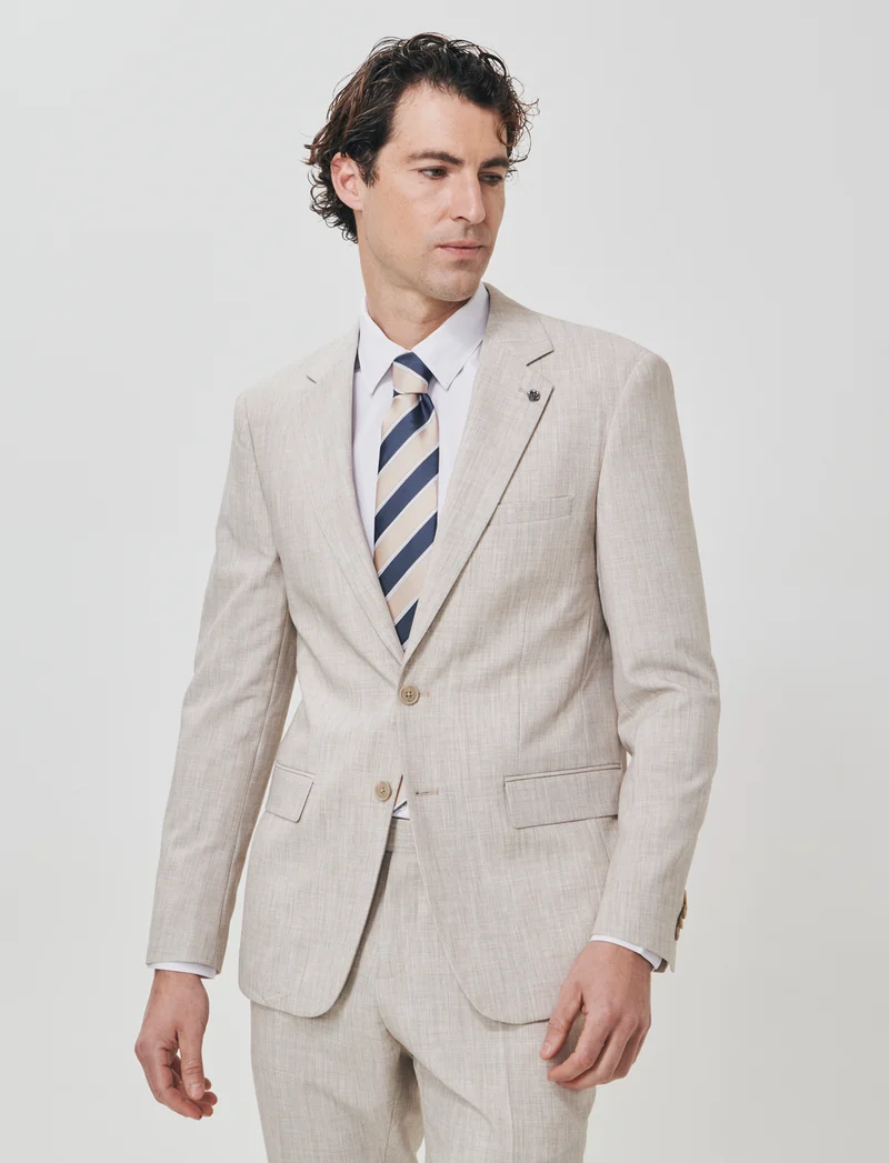 Blazer effetto lino con colletto classico - Beige