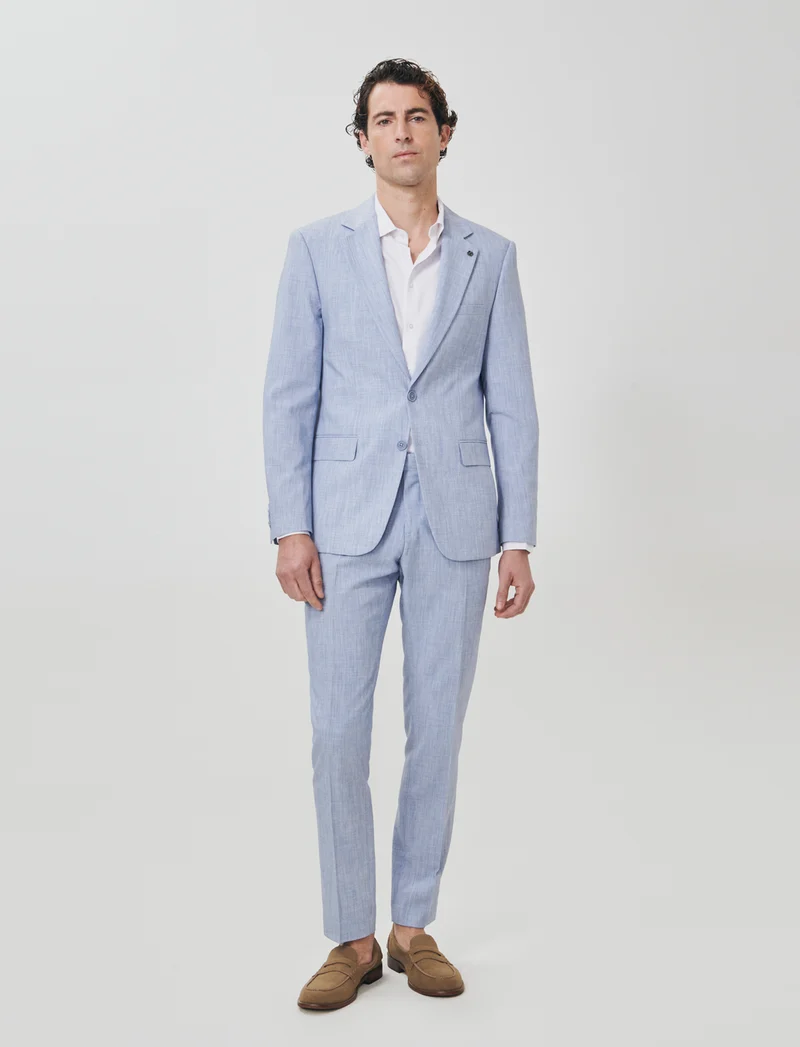 Blazer effetto lino con colletto classico - Blu