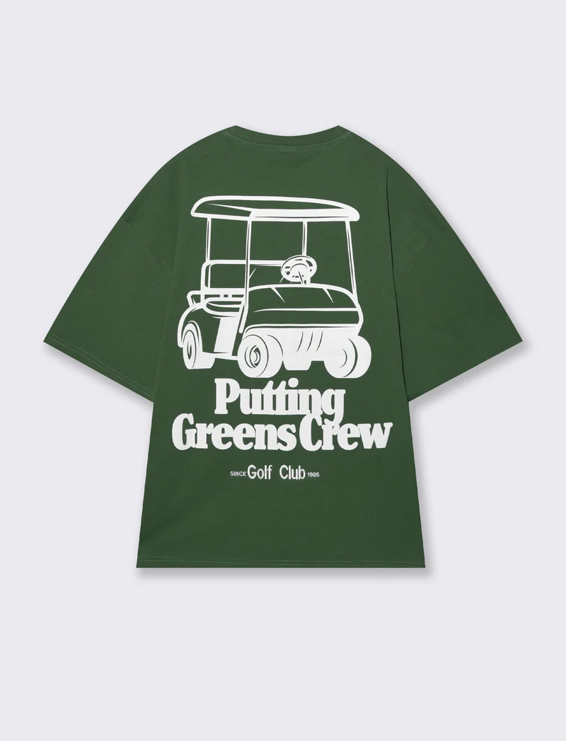 T-shirt girocollo con stampe e ricami - Verde