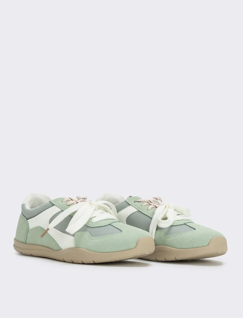 Sneakers doppio laccio in tessuto - Verde menta
