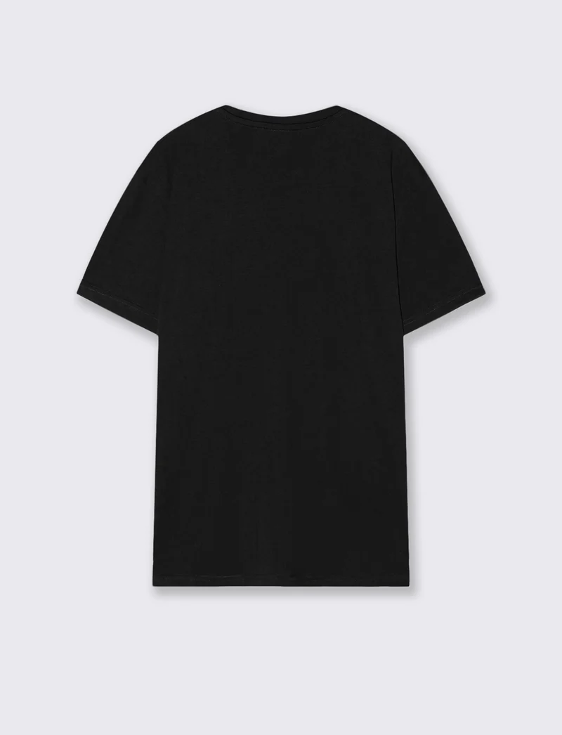 T-shirt cotone girocollo stampa contrasto - Nero