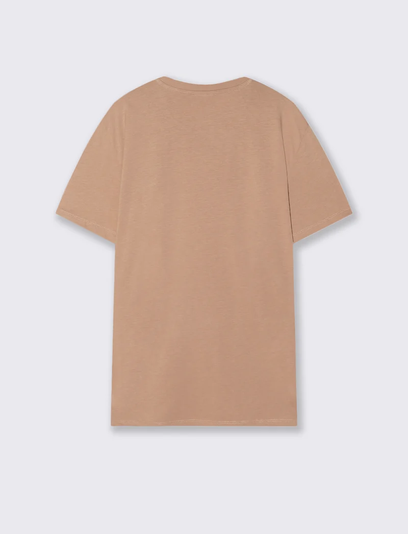 T-shirt cotone premium con patch e stampa - Cipria