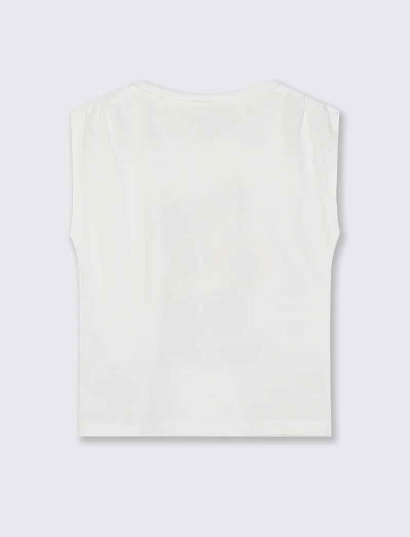 T-shirt giromanica bambina con arriccio - Bianco
