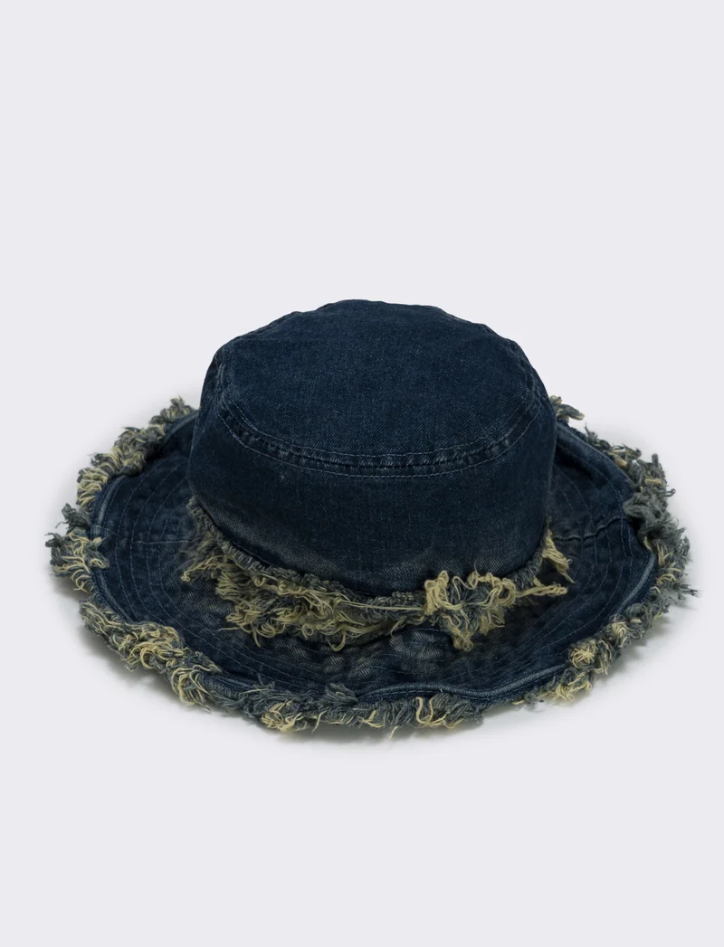 Cappello pescatore in denim sfrangiato - Blu