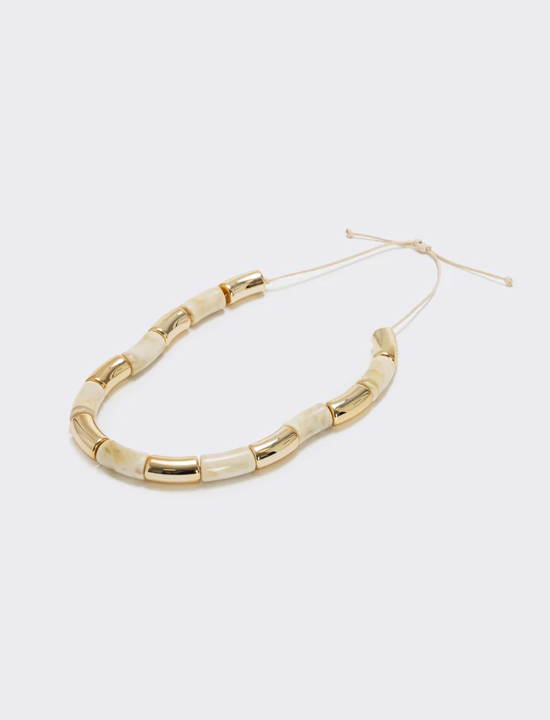 Collana in pietra e metallo - Crema
