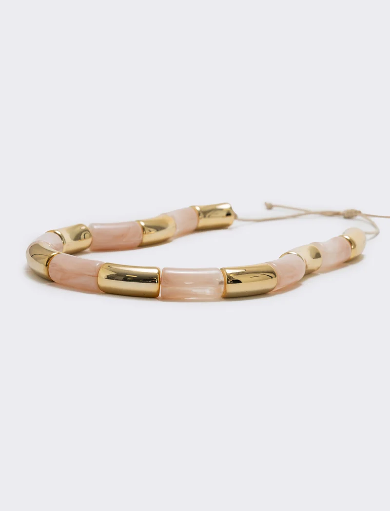 Collana in pietra e metallo - Rosa