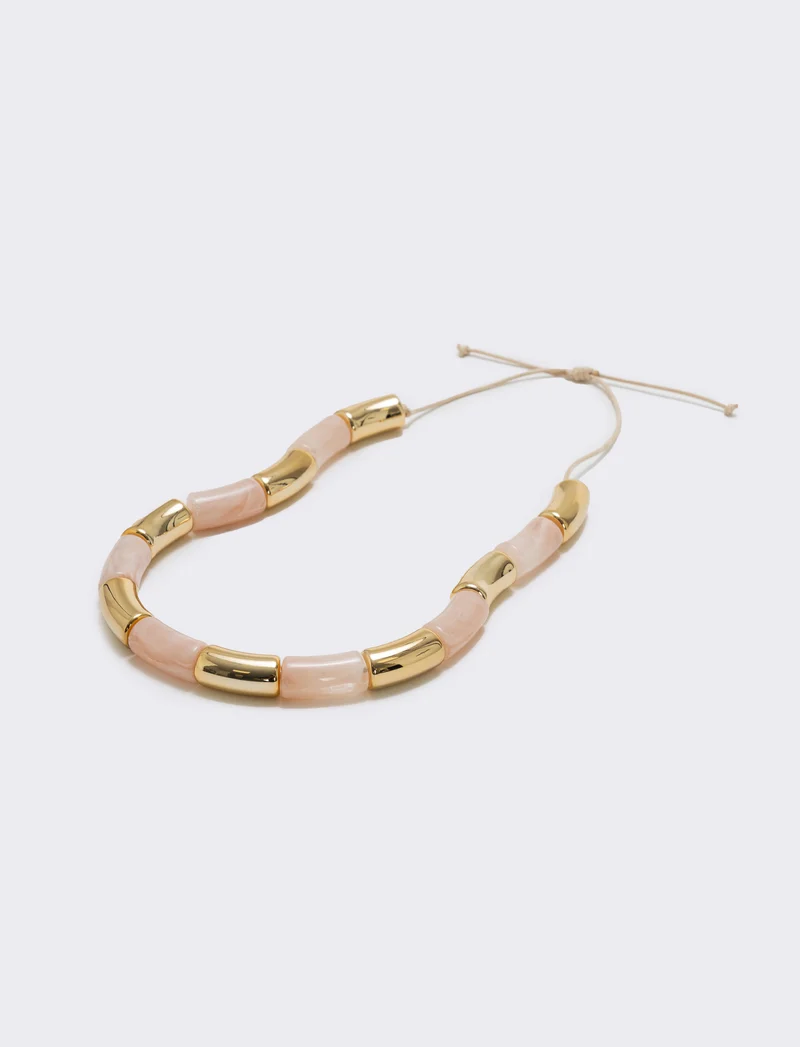 Collana in pietra e metallo - Rosa
