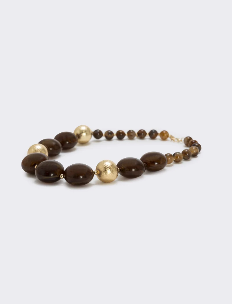 Collana con pietre a sfera - Marrone