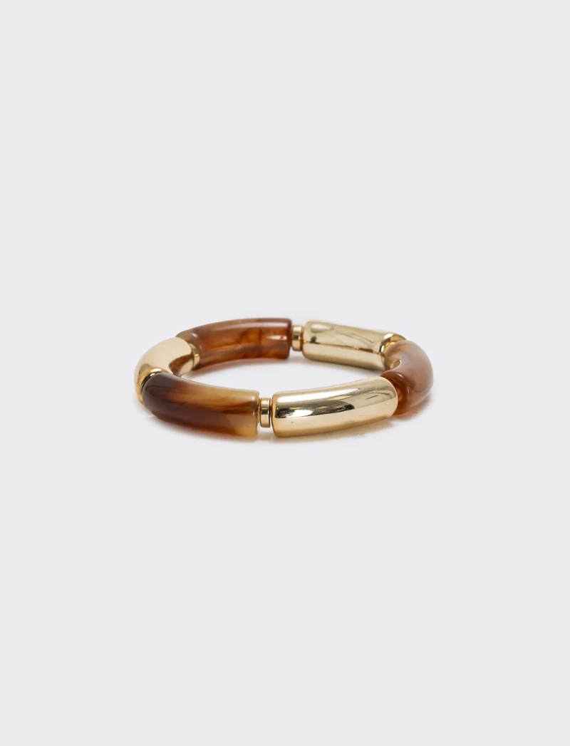 Bracciale elastico con pietre e metallo - Moro
