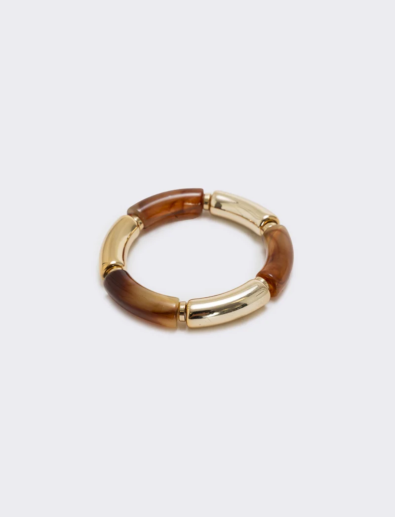 Bracciale elastico con pietre e metallo - Moro