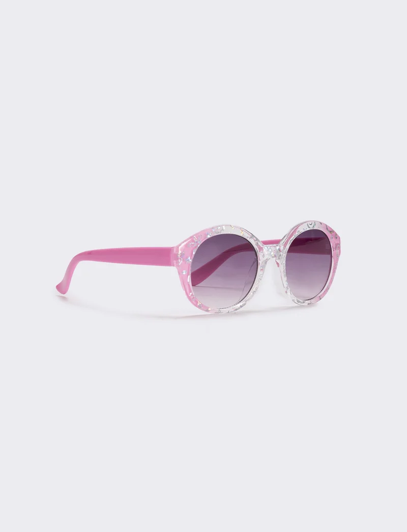Occhiali tondi con glitter brillanti - Rosa