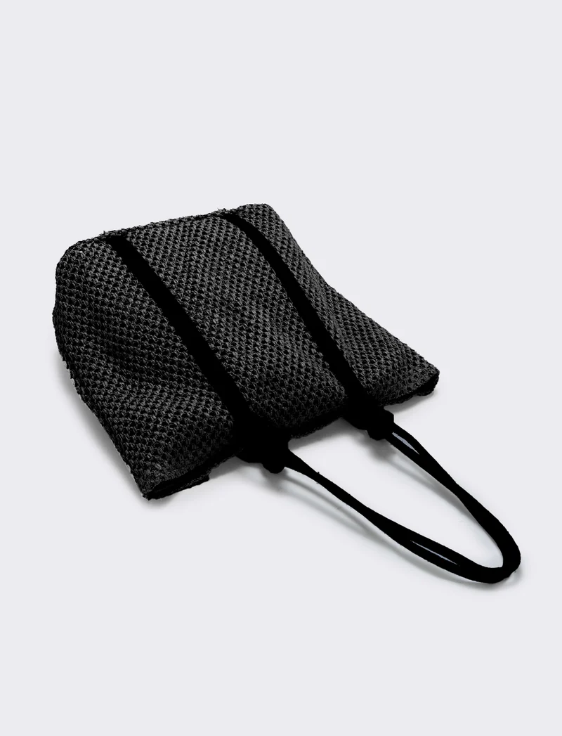 Borsa shopper in paglia con manico in corda - Nero