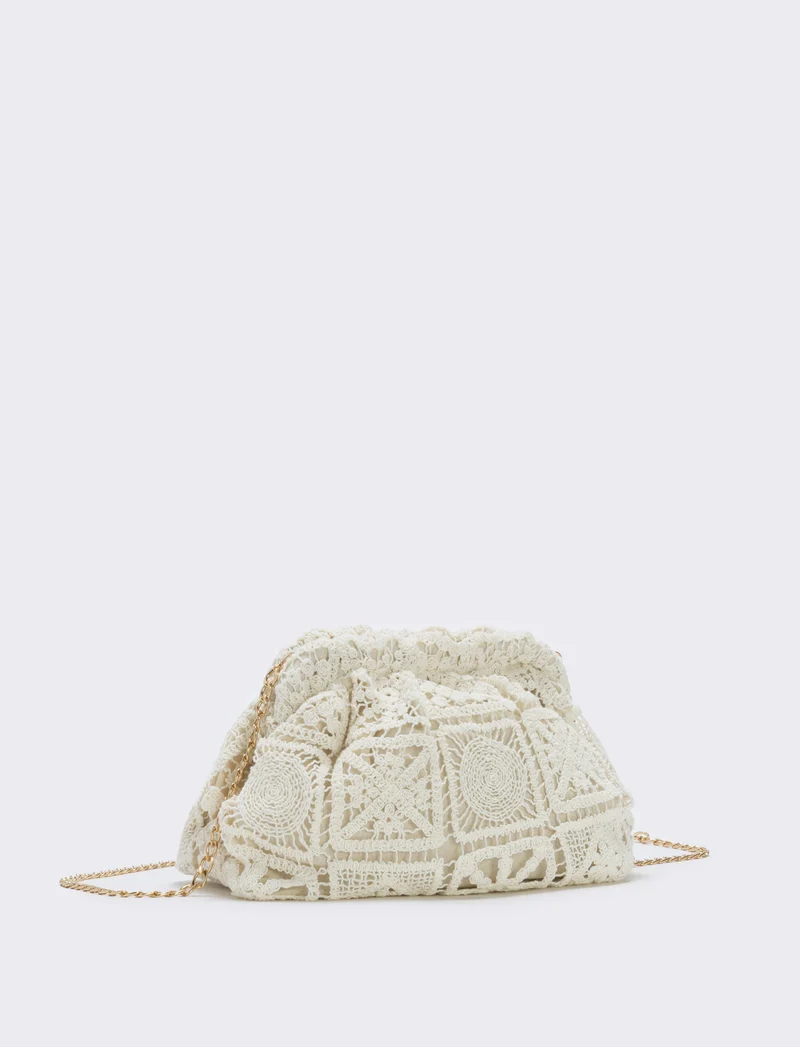 Borsetta clutch morbida in tessuti vari - Bianco sporco