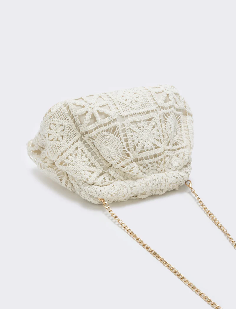 Borsetta clutch morbida in tessuti vari - Bianco sporco