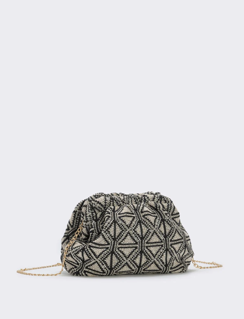 Borsetta clutch morbida in tessuti vari - beige-nero