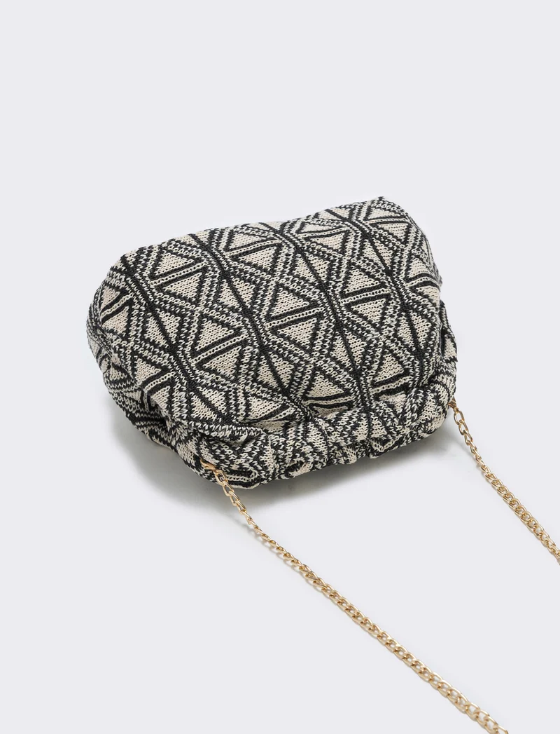 Borsetta clutch morbida in tessuti vari - beige-nero