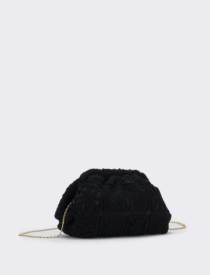 Borsetta clutch morbida in tessuti vari - Nero