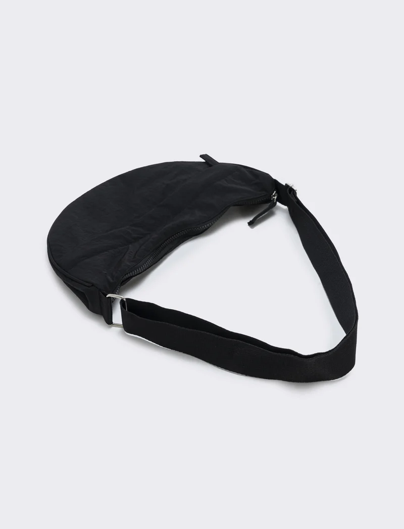 Borsa mezzaluna in nylon con tracolla - Nero