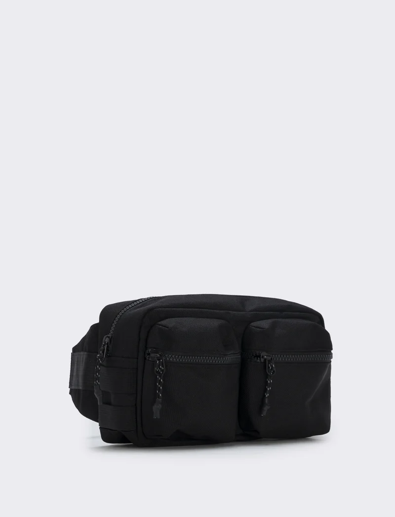 Marsupio rettangolare nylon con zip - Nero