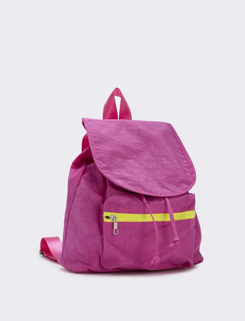 Zaino bambina in nylon con tasca pratica - Fuxia