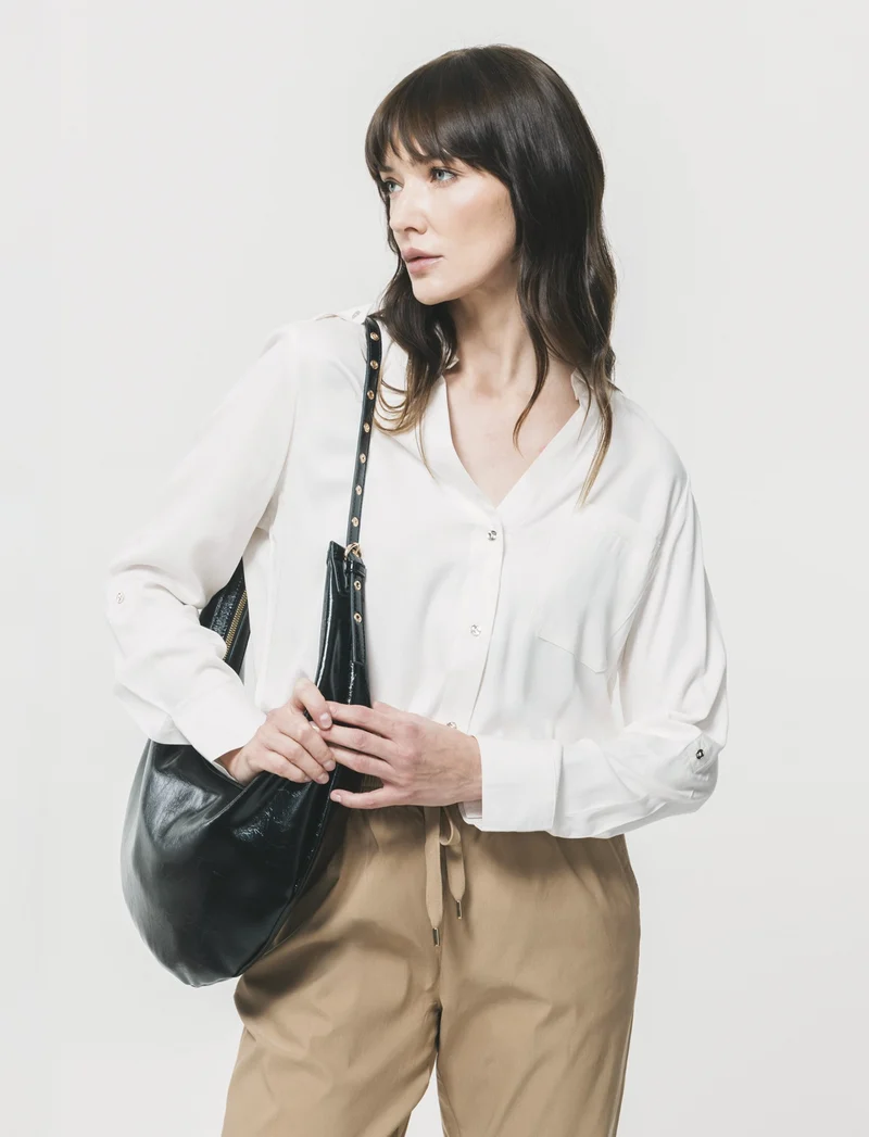 Borsa Hobo Vernice Lucida - Nero