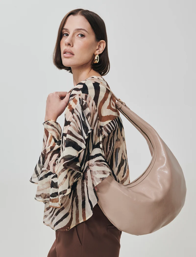 Borsa Hobo Vernice Lucida - Beige