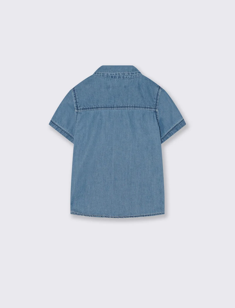 Camicia denim manica corta con tasca - Denim