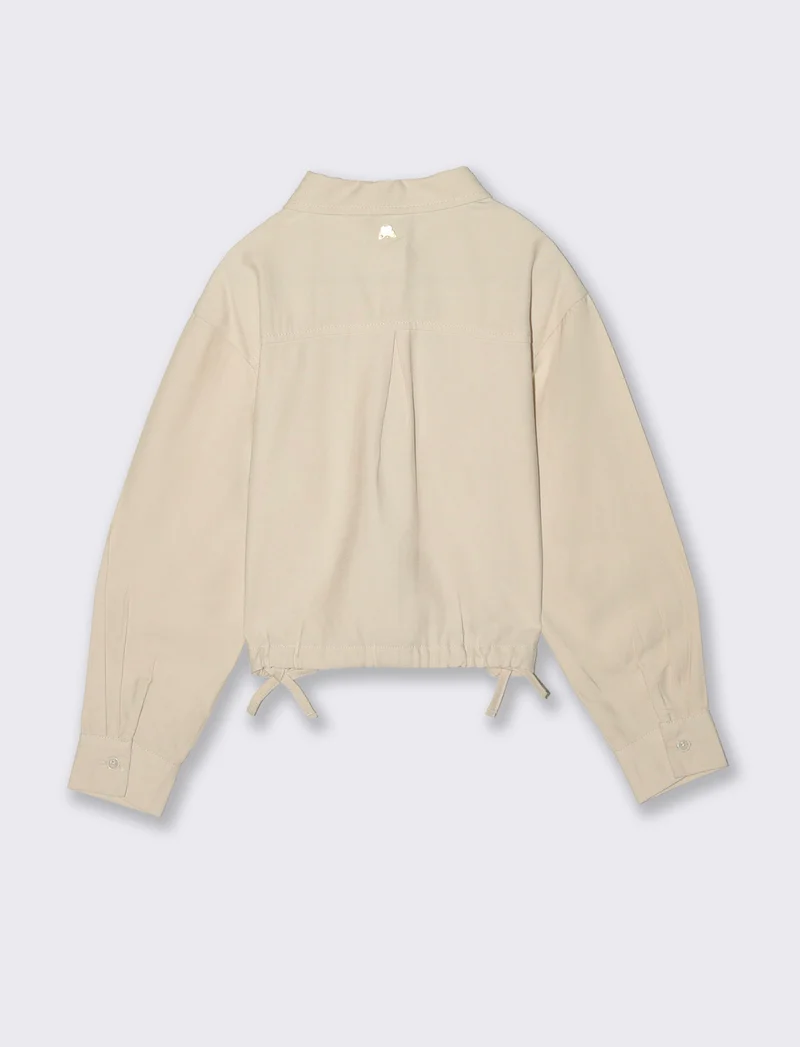 Camicia da bambina con coulisse e fiocchi - Beige