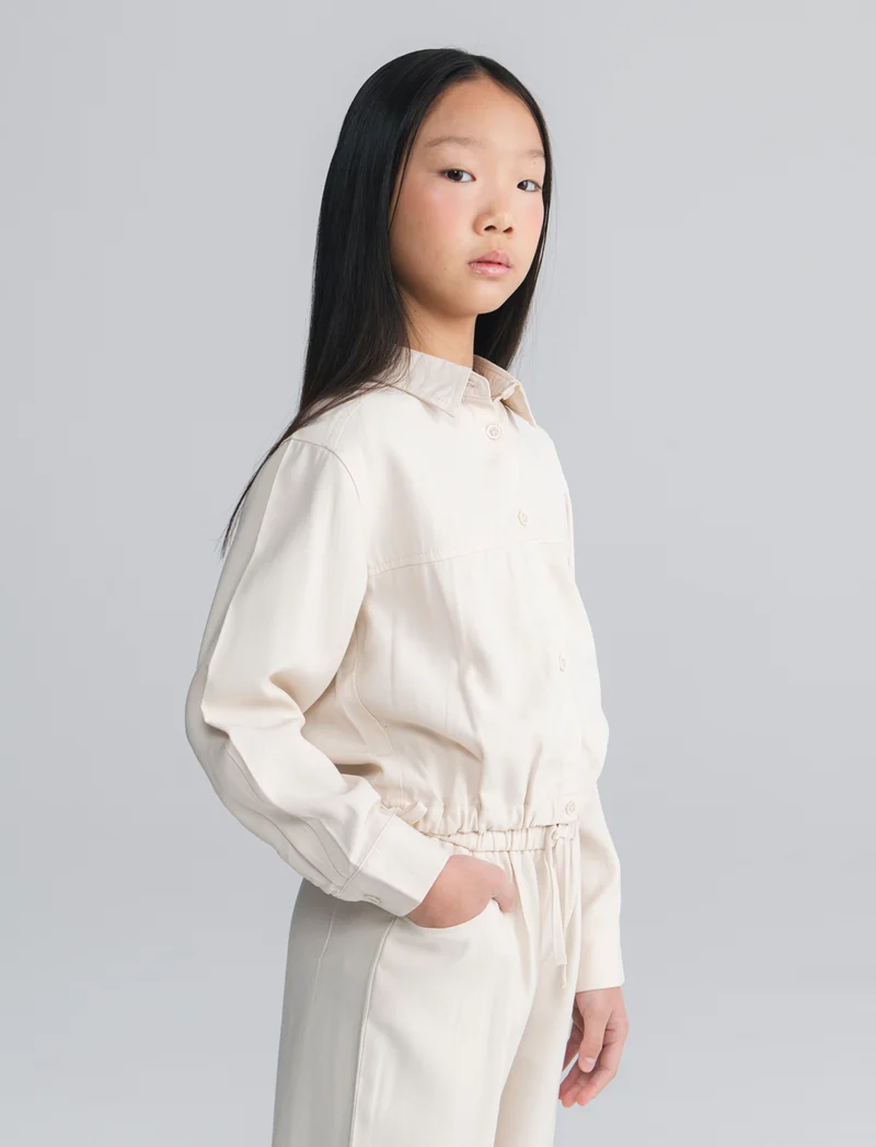 Camicia da bambina con coulisse e fiocchi - Beige