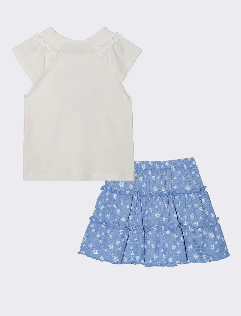 Completo t-shirt e short finta gonna bambina - Bianco-blu