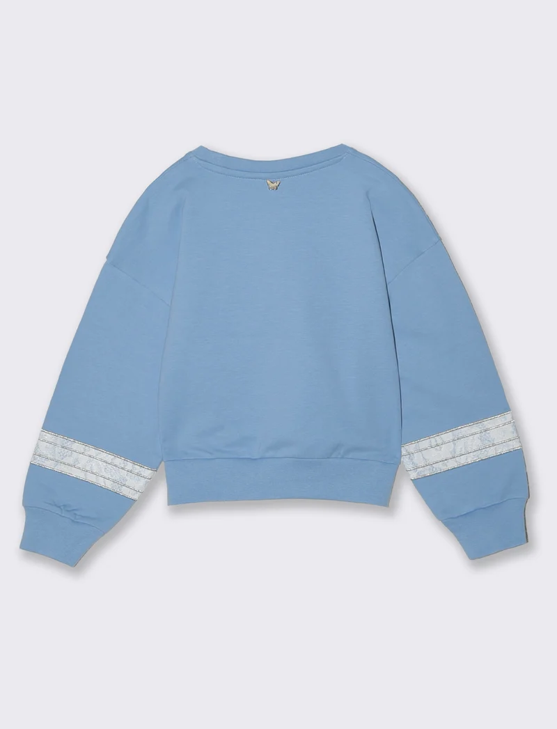 Felpa girocollo con pizzo elegante - Azzurro