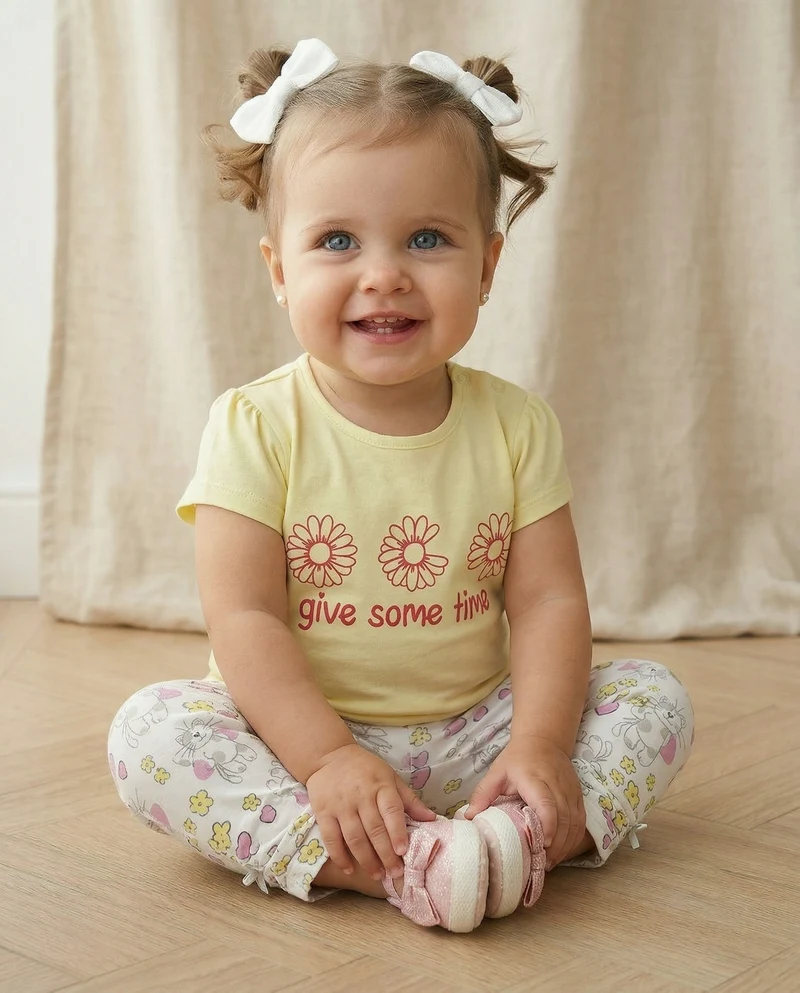 T-shirt girocollo manica corta con stampa - Giallo