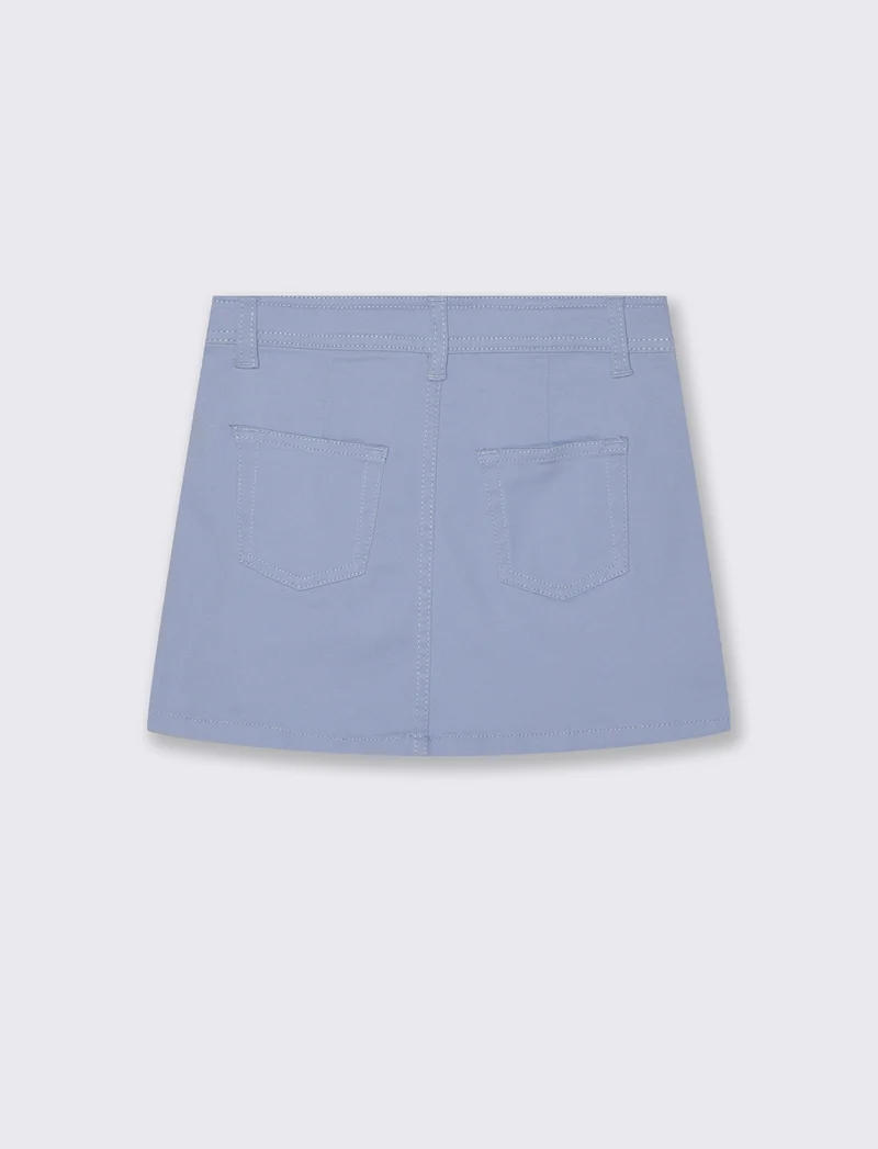 Gonna elastica con tasche e pinces - Azzurro