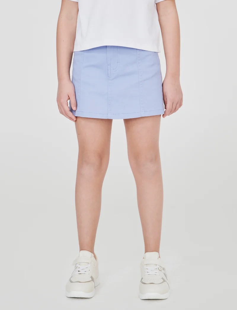 Gonna elastica con tasche e pinces - Azzurro