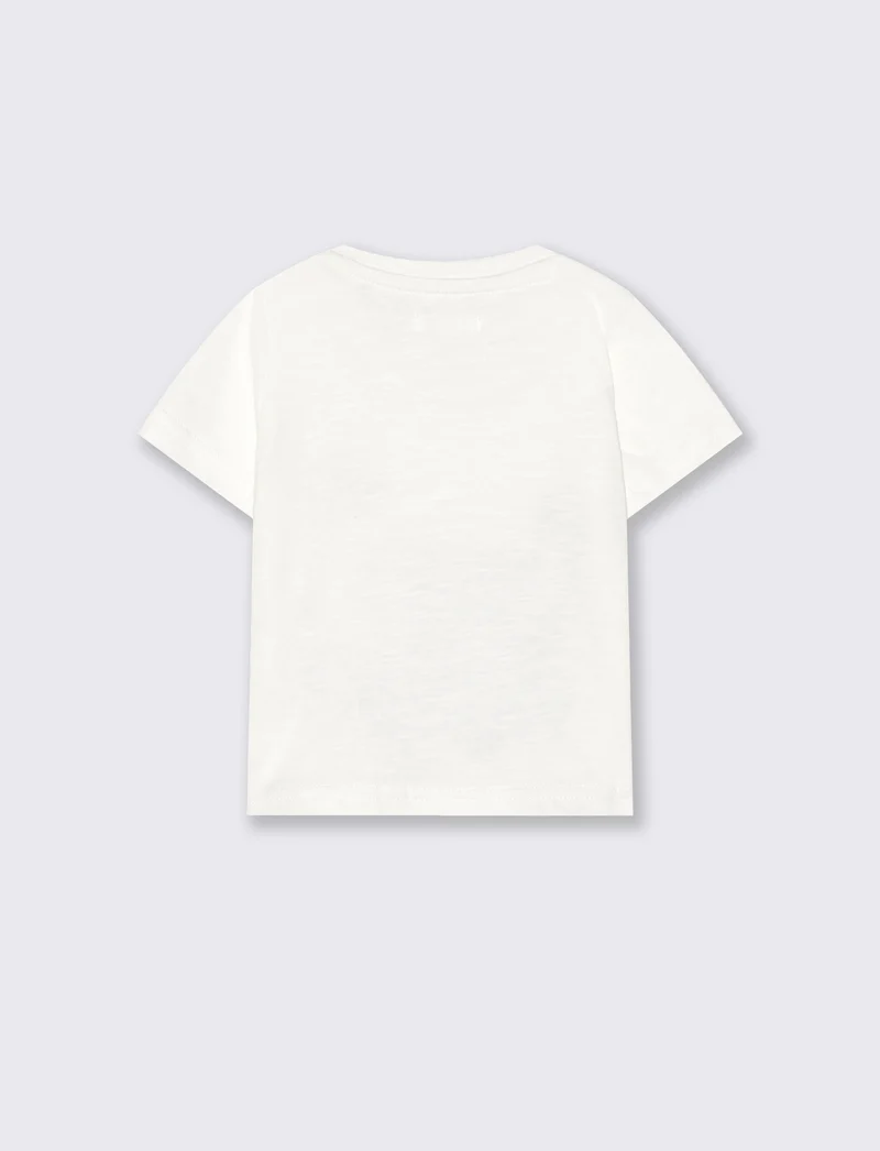 T-shirt estiva con dinosauro e tasca marsupio - Bianco latte