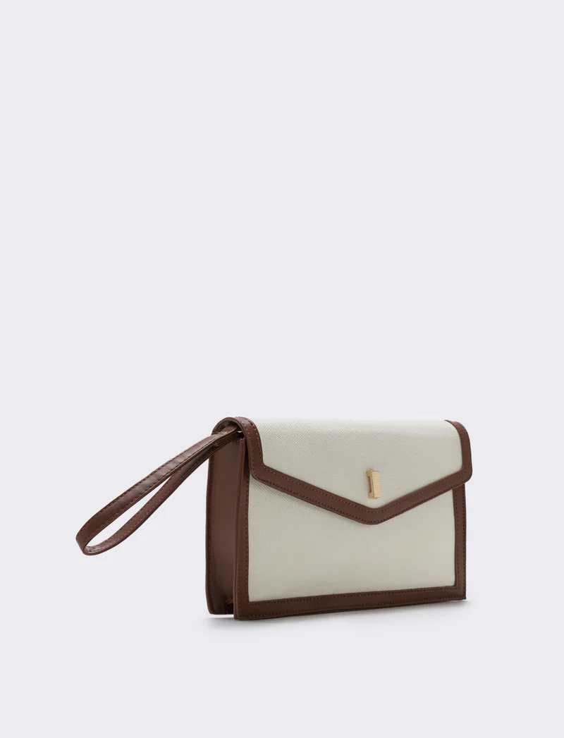 Borsa pochette in tela con maniglia - Bianco sporco