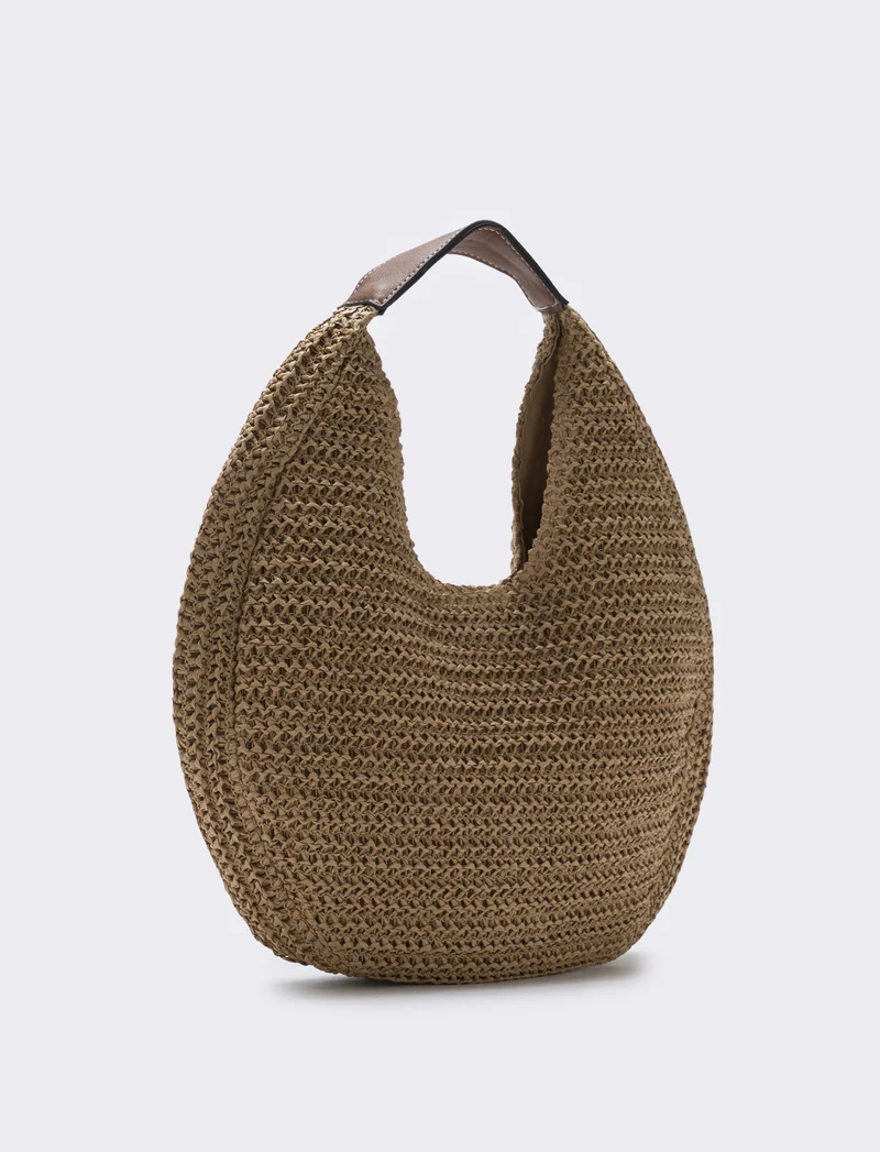 Borsa hobo in paglia - Bianco natural