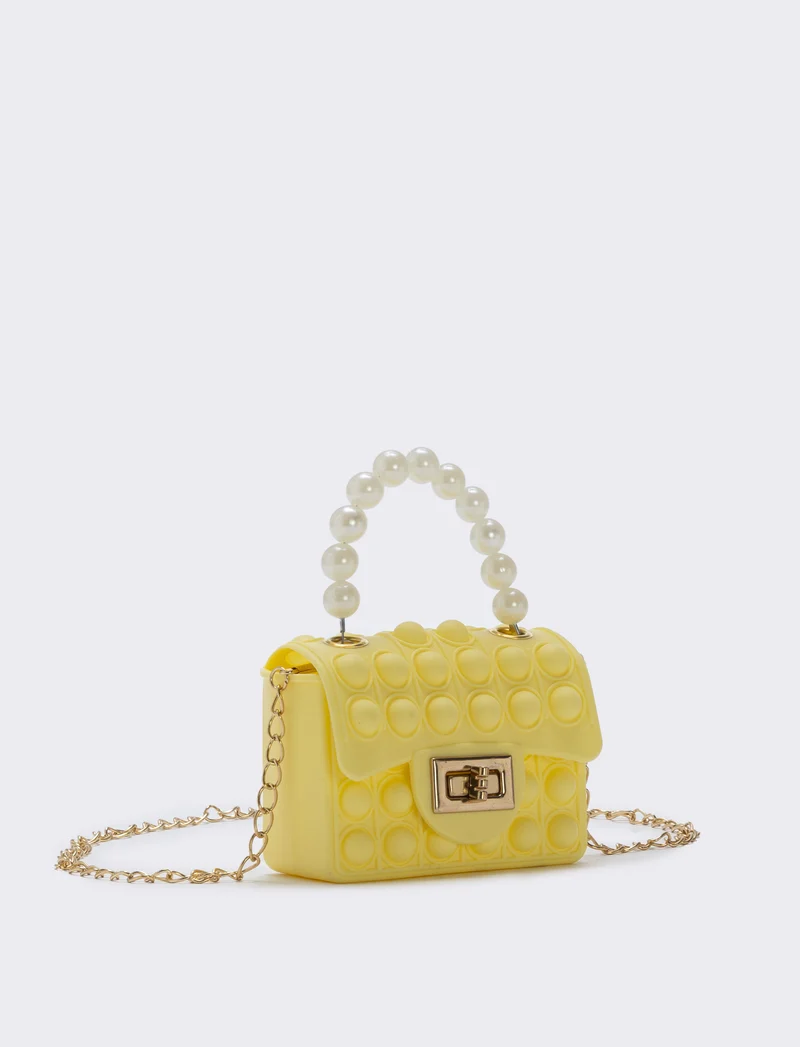 Borsa pop it con manico di perle - Giallo