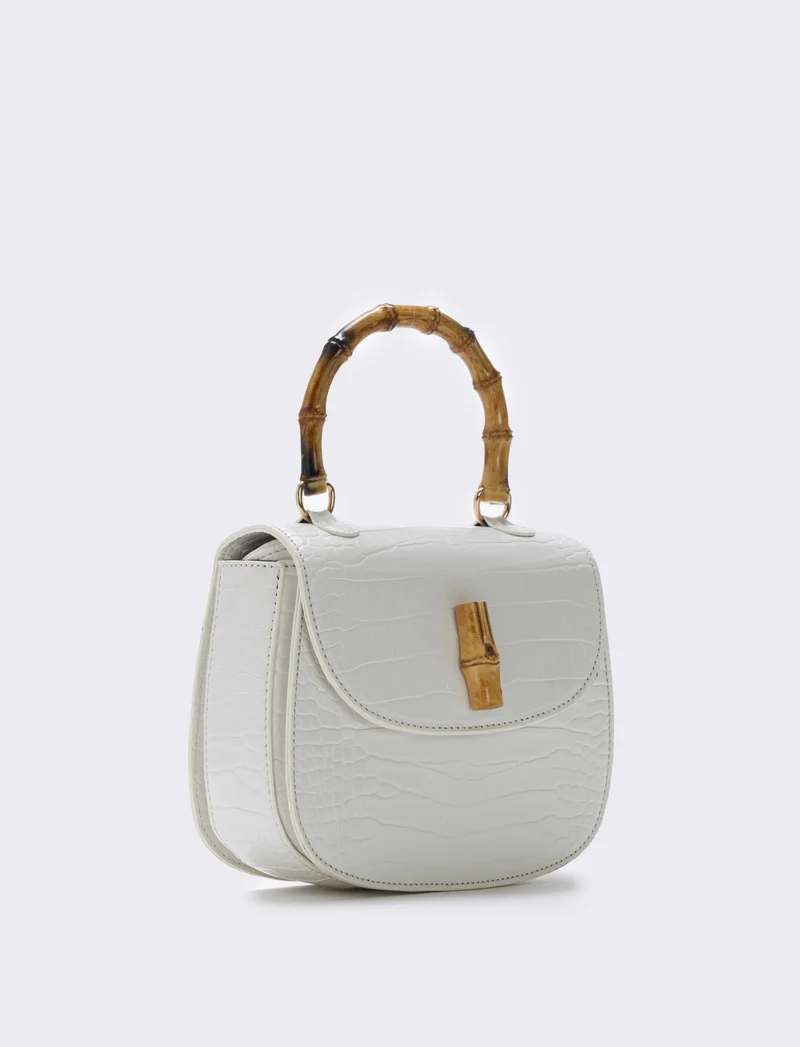 Borsa bamboo con stampa cocco elegante - Bianco panna