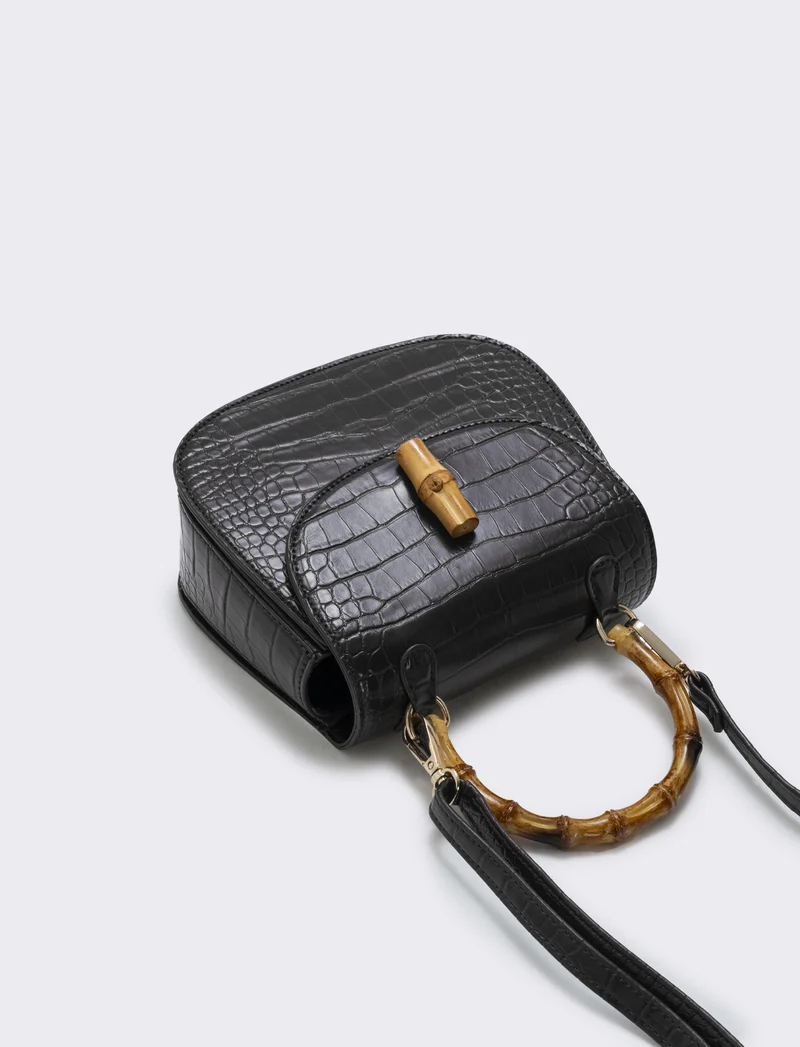 Borsa bamboo con stampa cocco elegante - Nero