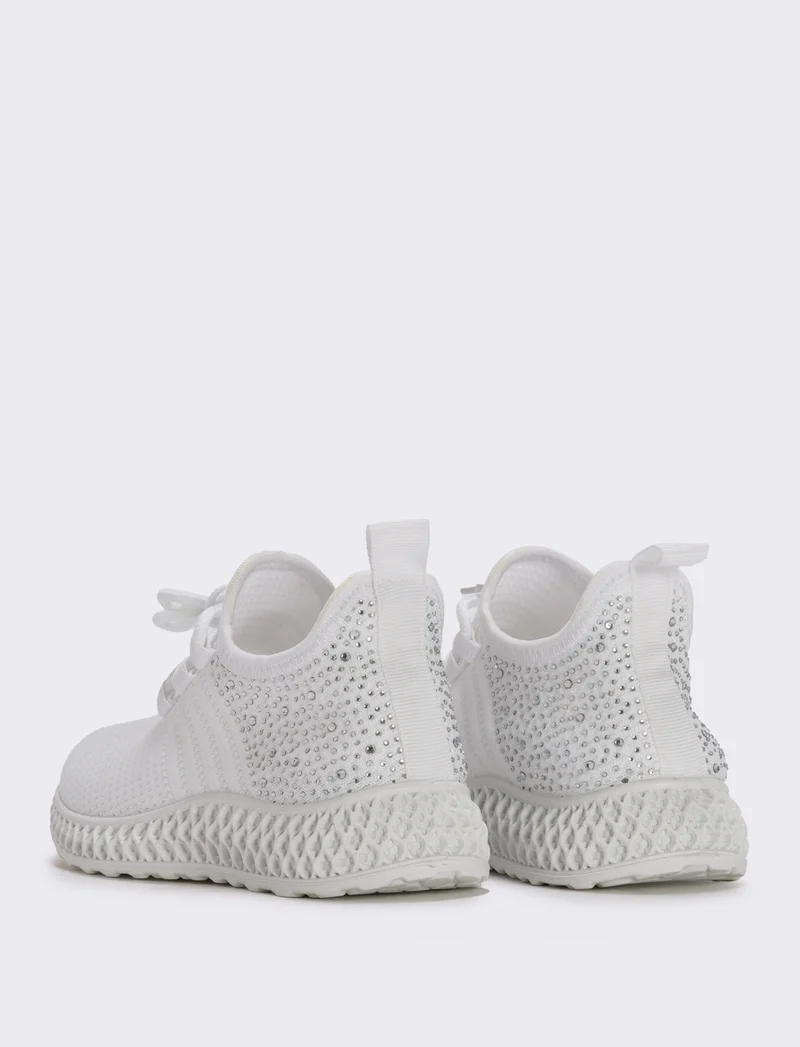 Sneakers da bambina con strass e suola rilievo - Bianco