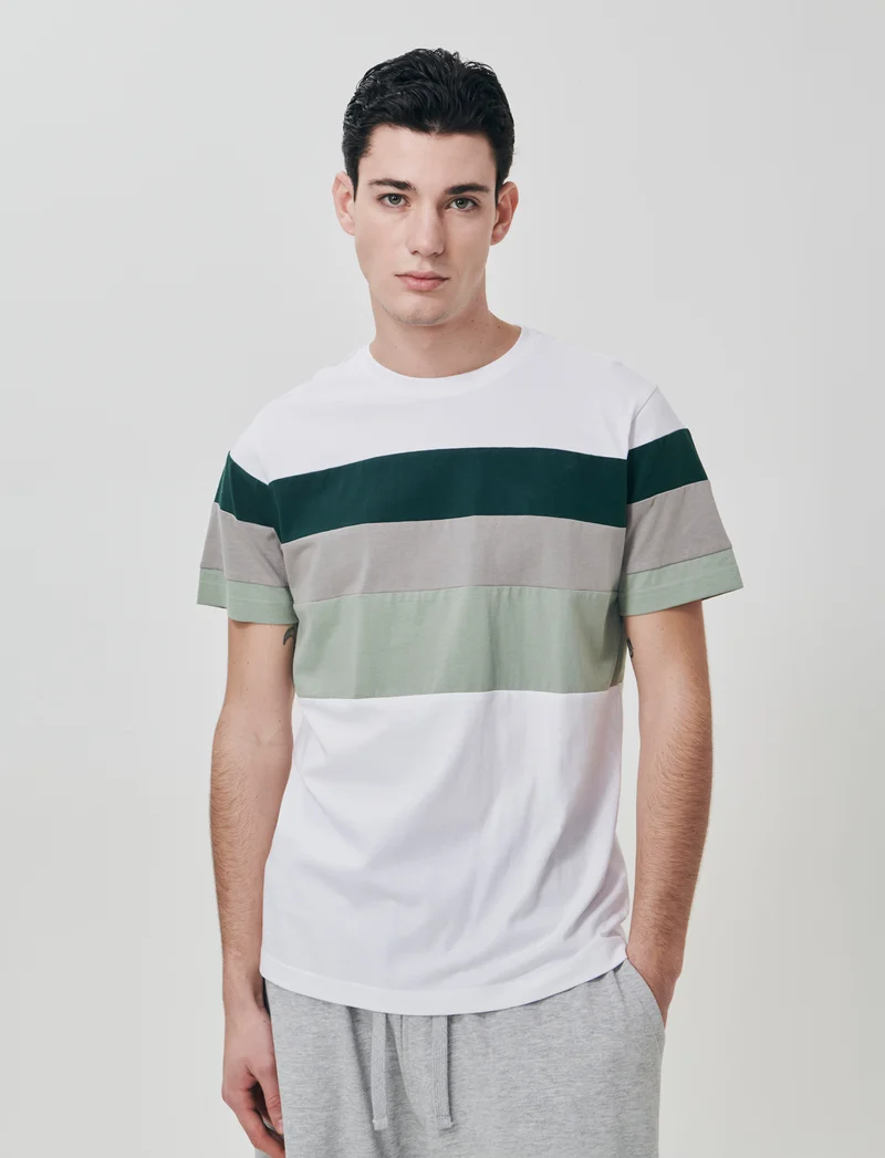T-shirt girocollo con fascia multipla - Bianco
