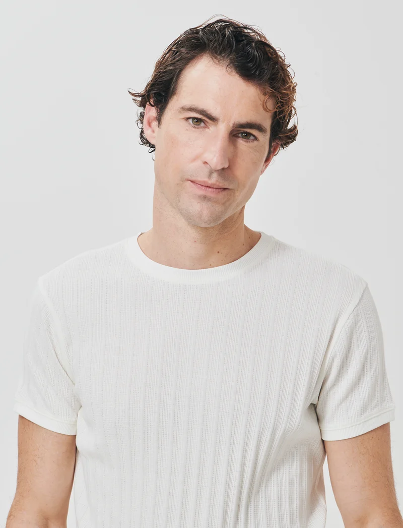 T-shirt girocollo jacquard effetto maglia - Beige ecru