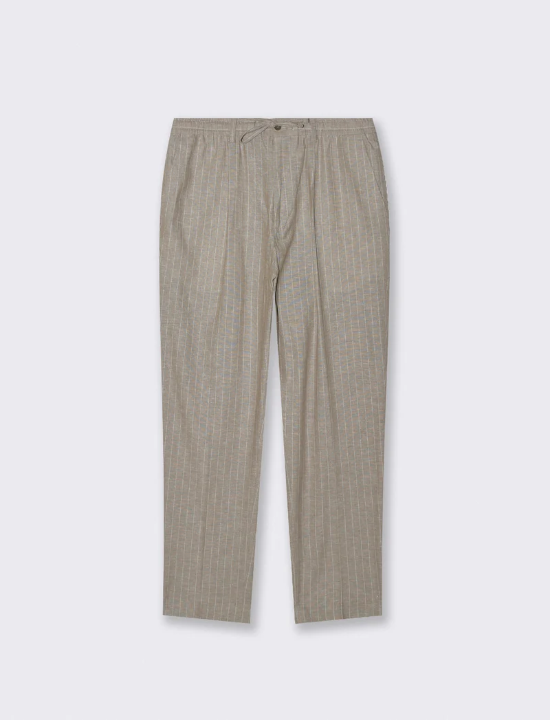 Pantaloni formal fit in linen blend rigato - Beige