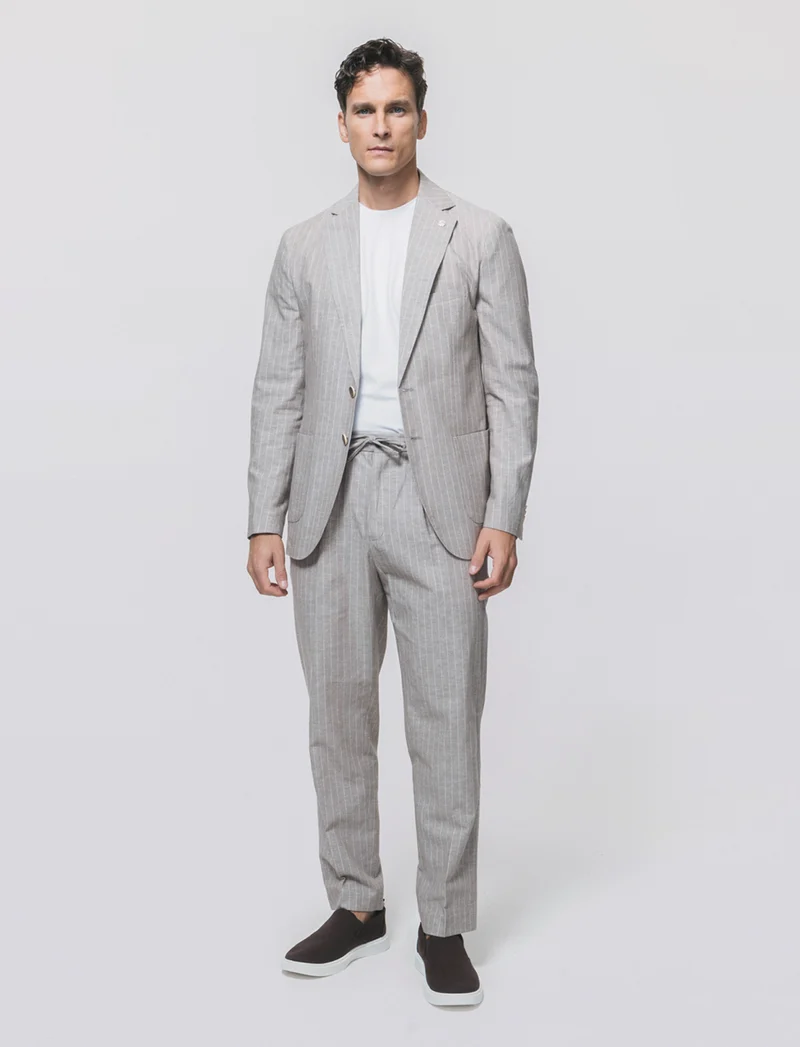 Pantaloni formal fit in linen blend rigato - Beige