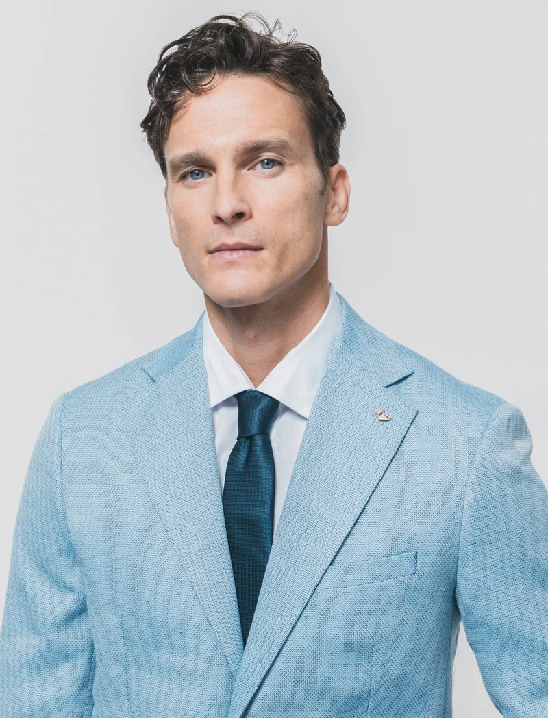 Blazer Oxford con Colletto a Revers - Celeste