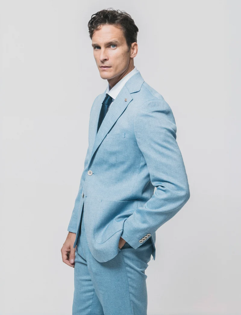 Blazer Oxford con Colletto a Revers - Celeste