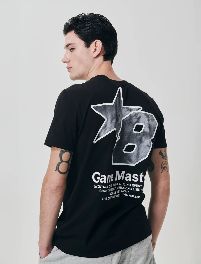 T-shirt girocollo con stampe mimetiche - Nero